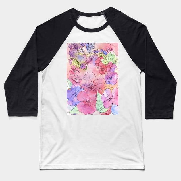 Floral Watercolour Collage 3 Baseball T-Shirt by Heatherian